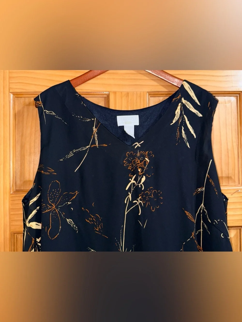 Vtg Studio C Plus Black Midi Dress with Gold Floral Accents - Picture 4 of 11